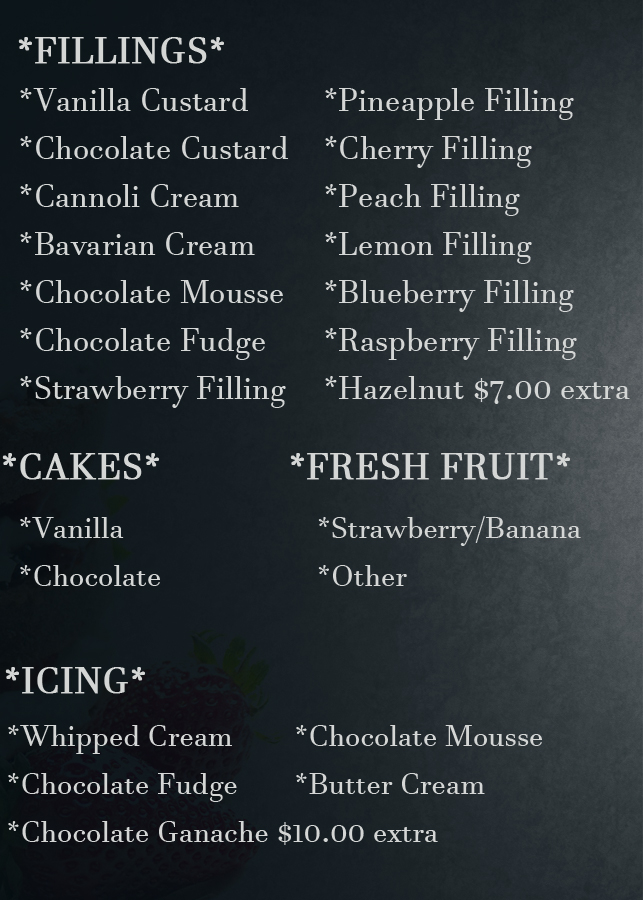 Fillings for cakes elisas bakery nj